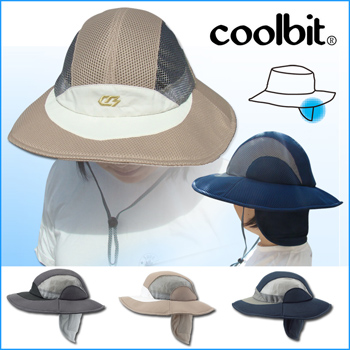 coolbit クールビット　冷える日除け付帽子,つば広ワイドメッシュハット,品番CBSPHT55
